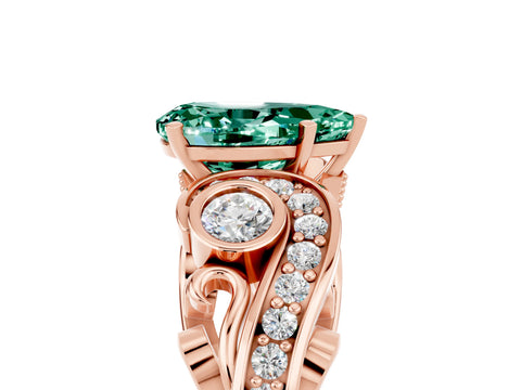 Rose gold Pear Cut Green Sapphire Solitaire Ring with Milgrain Pavé Band and Four-Prong Setting_29