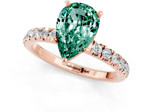 Rose gold Pear Cut Green Sapphire Solitaire Ring with Pavé Accents and Four-Prong Setting_1