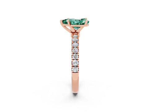 Rose gold Pear Cut Green Sapphire Solitaire Ring with Pavé Accents and Four-Prong Setting_2