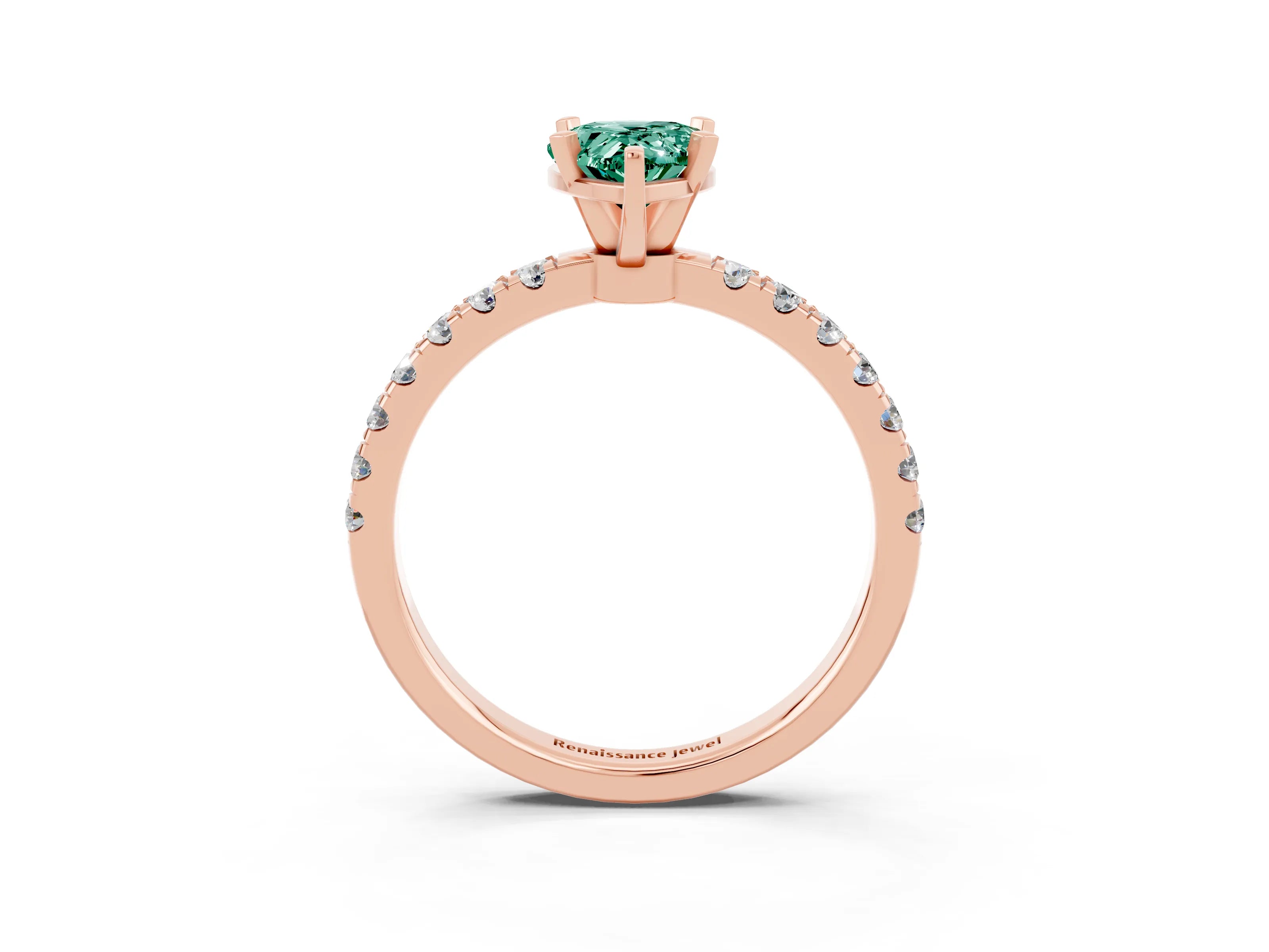 Rose gold Pear Cut Green Sapphire Solitaire Ring with Pavé Accents and Four-Prong Setting_3