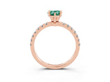 Rose gold Pear Cut Green Sapphire Solitaire Ring with Pavé Accents and Four-Prong Setting_3