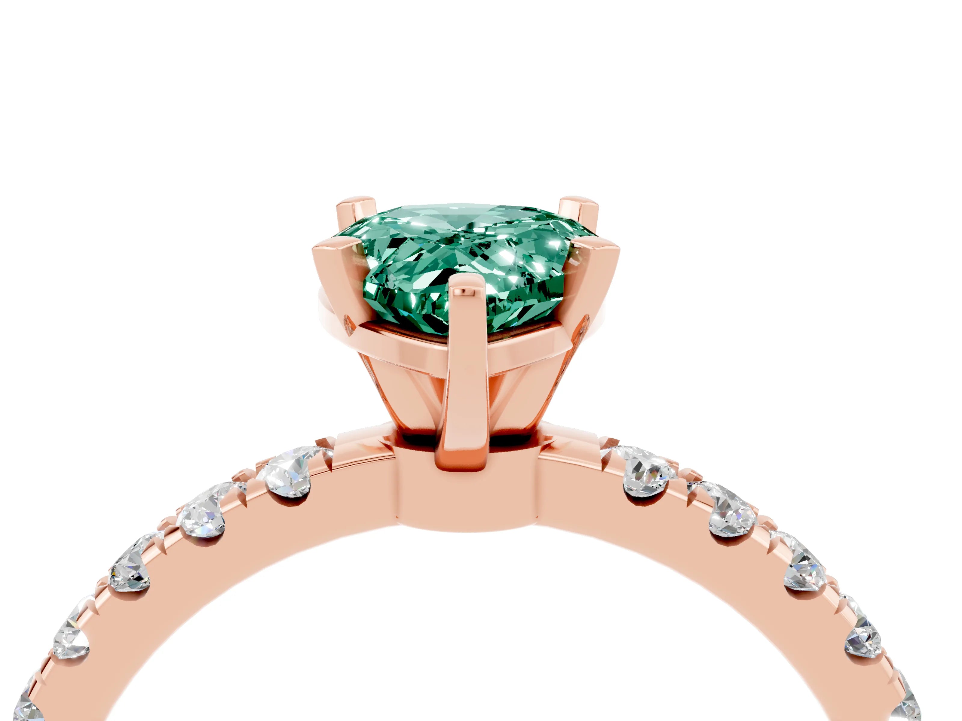 Rose gold Pear Cut Green Sapphire Solitaire Ring with Pavé Accents and Four-Prong Setting_4