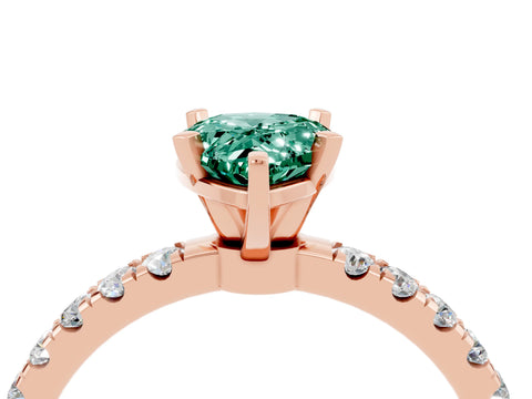 Rose gold Pear Cut Green Sapphire Solitaire Ring with Pavé Accents and Four-Prong Setting_4