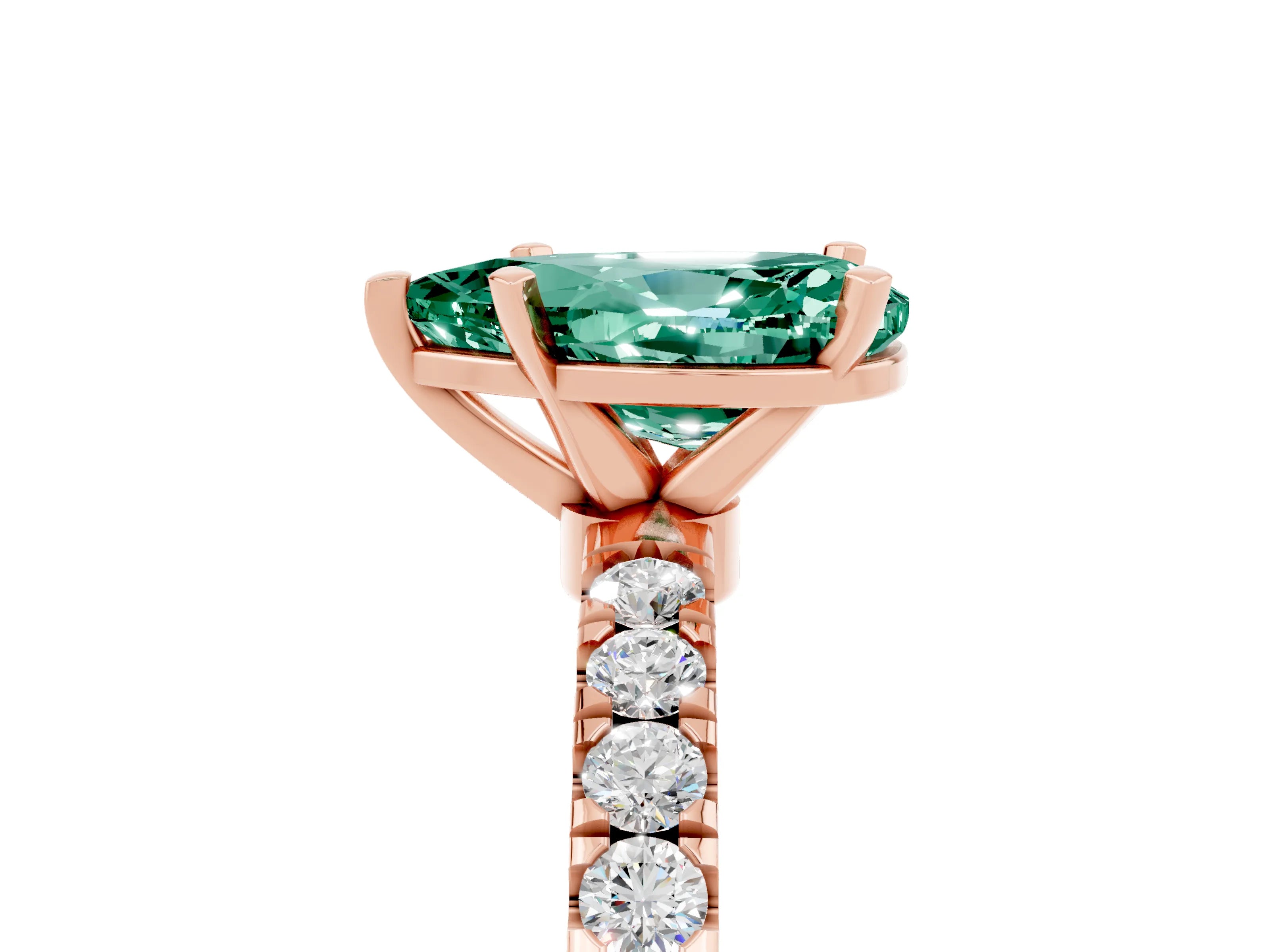 Rose gold Pear Cut Green Sapphire Solitaire Ring with Pavé Accents and Four-Prong Setting_5