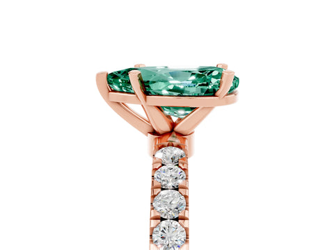 Rose gold Pear Cut Green Sapphire Solitaire Ring with Pavé Accents and Four-Prong Setting_5