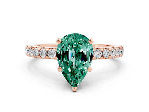 Rose gold Pear Cut Green Sapphire Solitaire Ring with Pavé Band and Four-Prong Setting_12