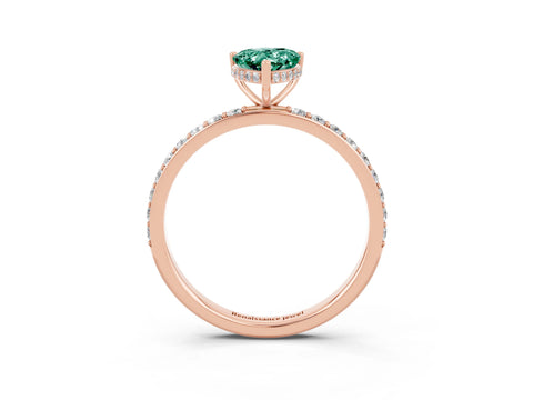 Rose gold Pear Cut Green Sapphire Solitaire Ring with Pavé Band and Hidden Halo_15
