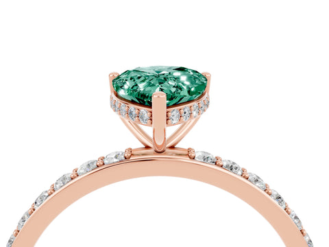 Rose gold Pear Cut Green Sapphire Solitaire Ring with Pavé Band and Hidden Halo_16