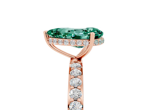 Rose gold Pear Cut Green Sapphire Solitaire Ring with Pavé Band and Hidden Halo_17
