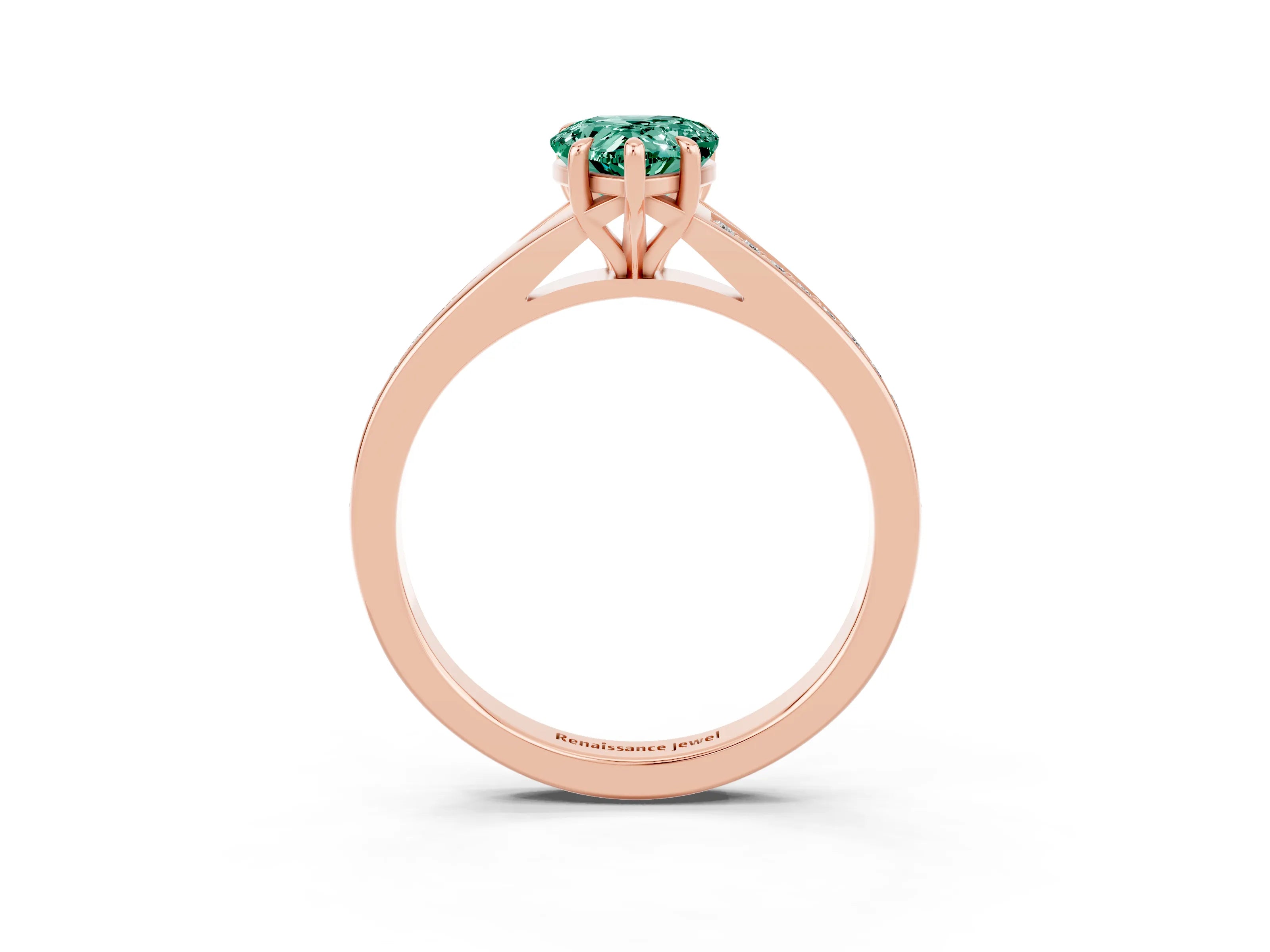Rose gold Pear Cut Green Sapphire Solitaire Ring with Pavé Band and Prong Setting_15