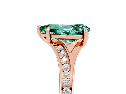 Rose gold Pear Cut Green Sapphire Solitaire Ring with Pavé Band and Prong Setting_17
