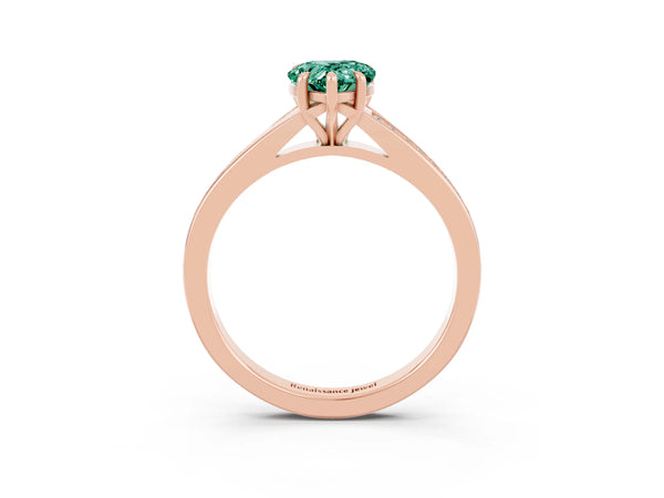 Rose gold Pear Cut Green Sapphire Solitaire Ring with Pavé Band and Prong Setting