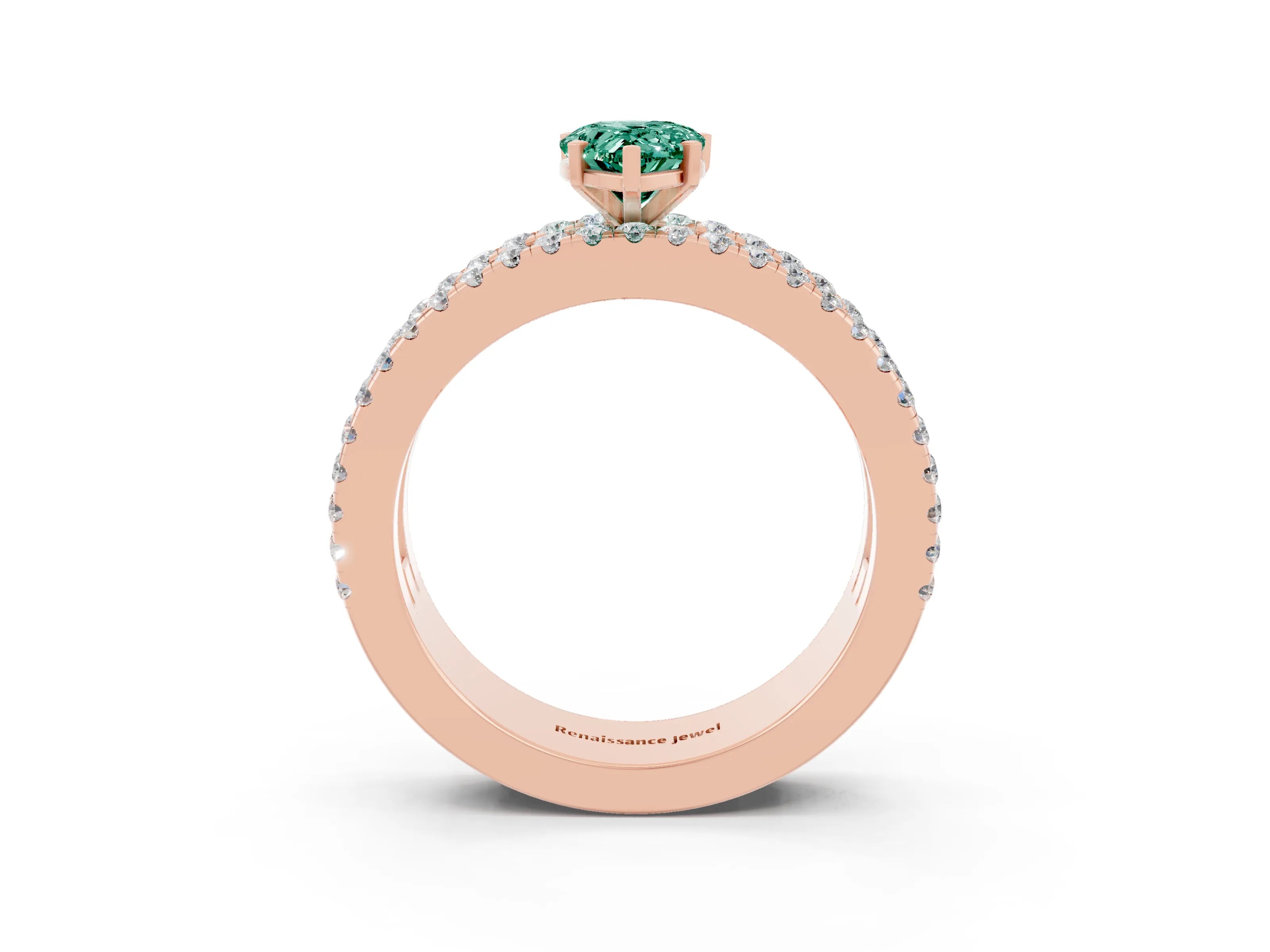 Rose gold Pear Cut Green Sapphire Solitaire Ring with Pavé and Channel Set Band_3