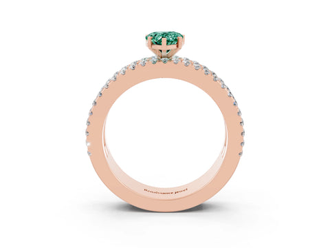 Rose gold Pear Cut Green Sapphire Solitaire Ring with Pavé and Channel Set Band_3