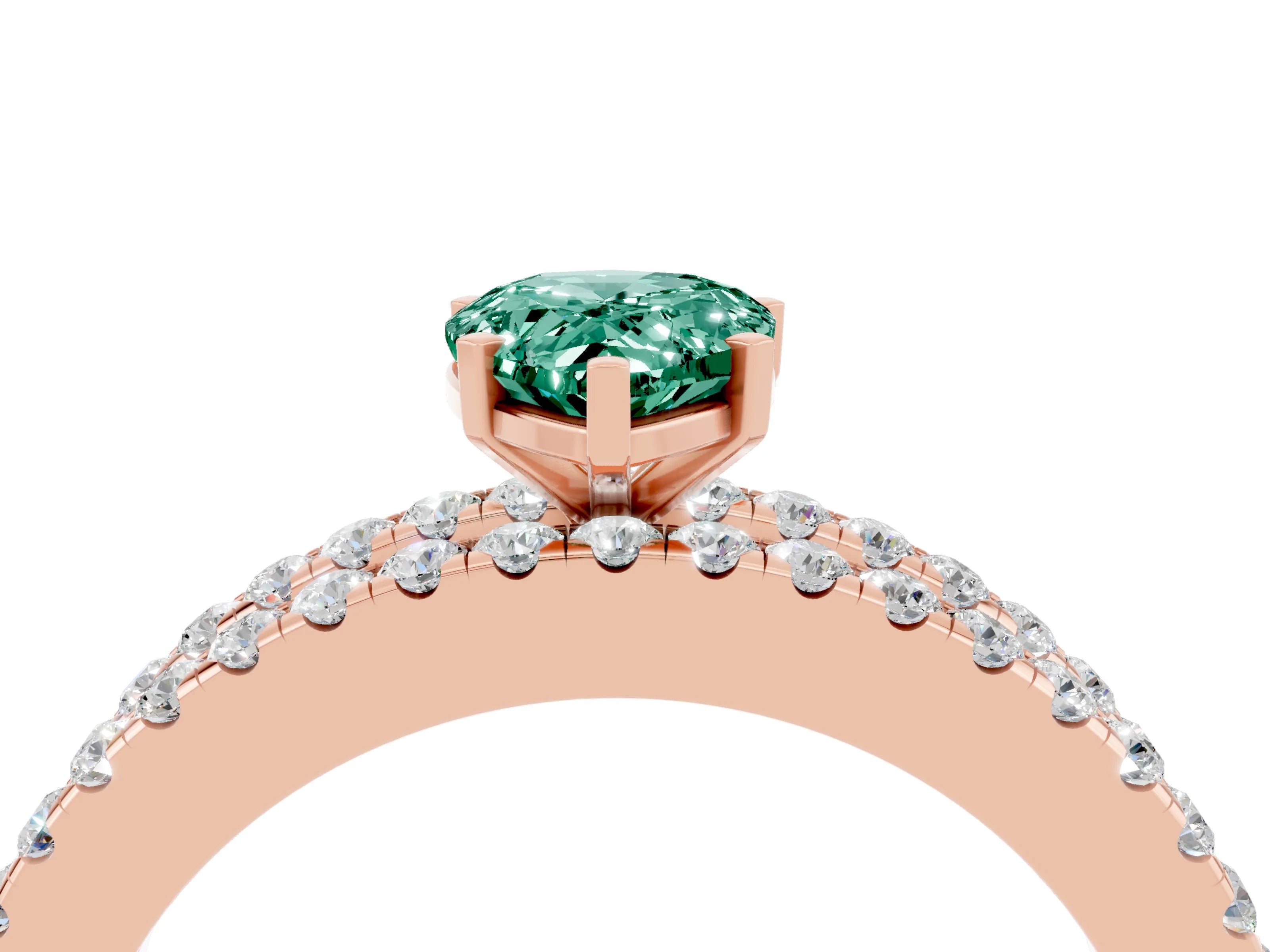 Rose gold Pear Cut Green Sapphire Solitaire Ring with Pavé and Channel Set Band_4