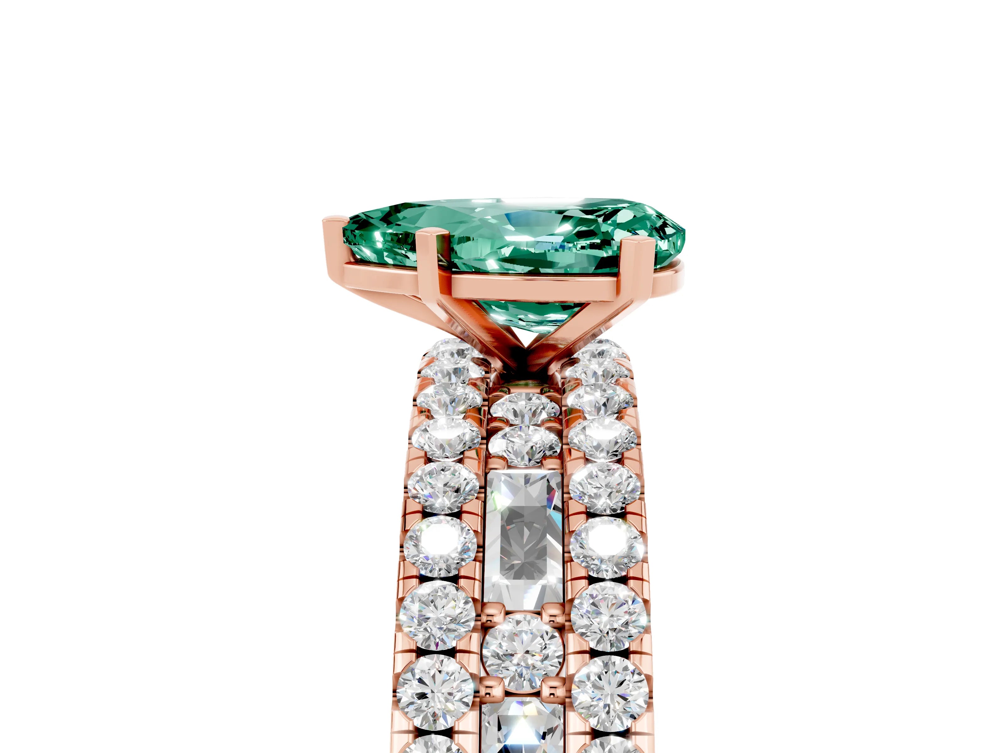 Rose gold Pear Cut Green Sapphire Solitaire Ring with Pavé and Channel Set Band_5