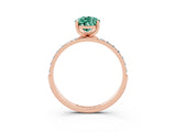 Rose gold Pear Cut Green Sapphire Solitaire Ring with Pave Band and Four Prong Setting_15
