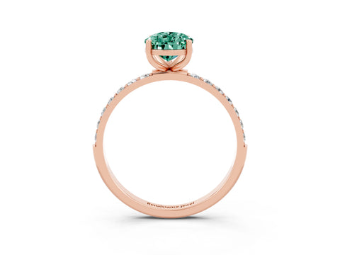 Rose gold Pear Cut Green Sapphire Solitaire Ring with Pave Band and Four Prong Setting_15