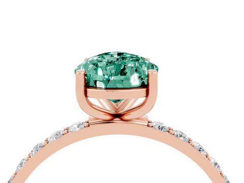 Rose gold Pear Cut Green Sapphire Solitaire Ring with Pave Band and Four Prong Setting_16