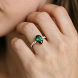 Rose gold Pear Cut Green Sapphire Solitaire Ring with Round  Pavé Band and Four-Prong Setting_44