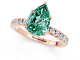 Rose gold Pear Cut Green Sapphire Solitaire Ring with Round  Pavé Band and Four-Prong Setting_45