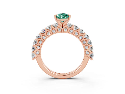 Rose gold Pear Cut Green Sapphire Solitaire Ring with Shared Prong Pavé Band and Four-Prong Setting_3