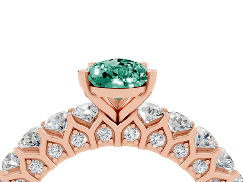 Rose gold Pear Cut Green Sapphire Solitaire Ring with Shared Prong Pavé Band and Four-Prong Setting_4
