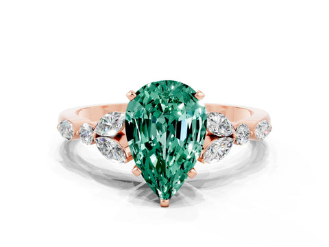 Rose gold Pear Cut Green Sapphire Solitaire Ring with Side Stones and Four-Prong Setting_12