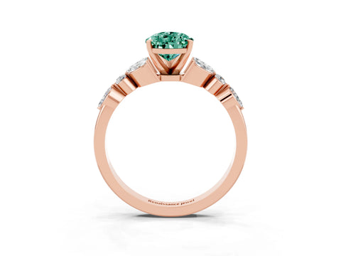 Rose gold Pear Cut Green Sapphire Solitaire Ring with Side Stones and Four-Prong Setting_15