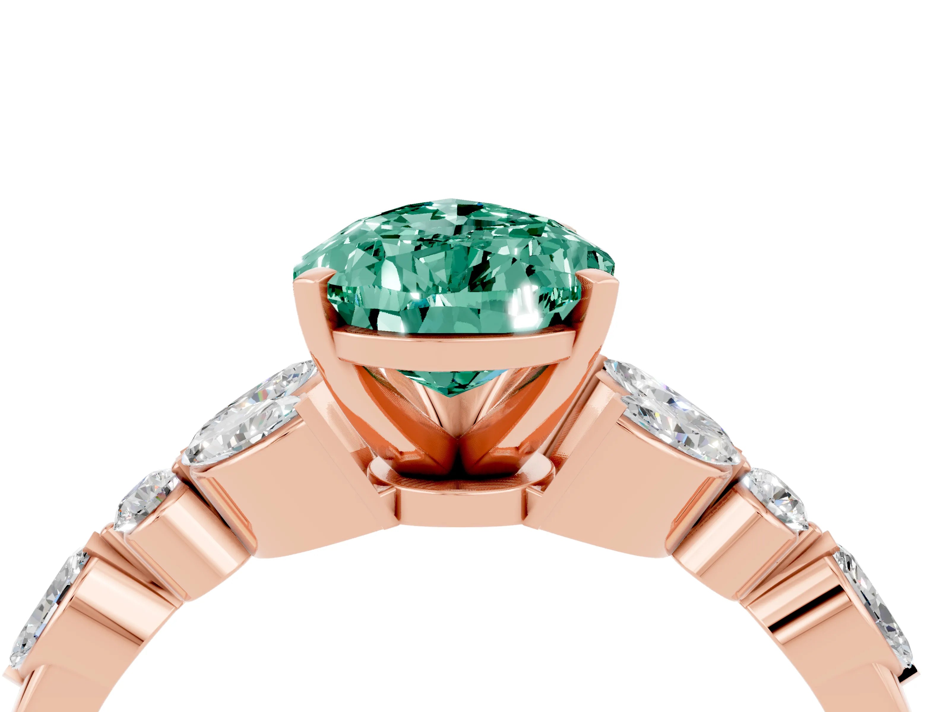 Rose gold Pear Cut Green Sapphire Solitaire Ring with Side Stones and Four-Prong Setting_16