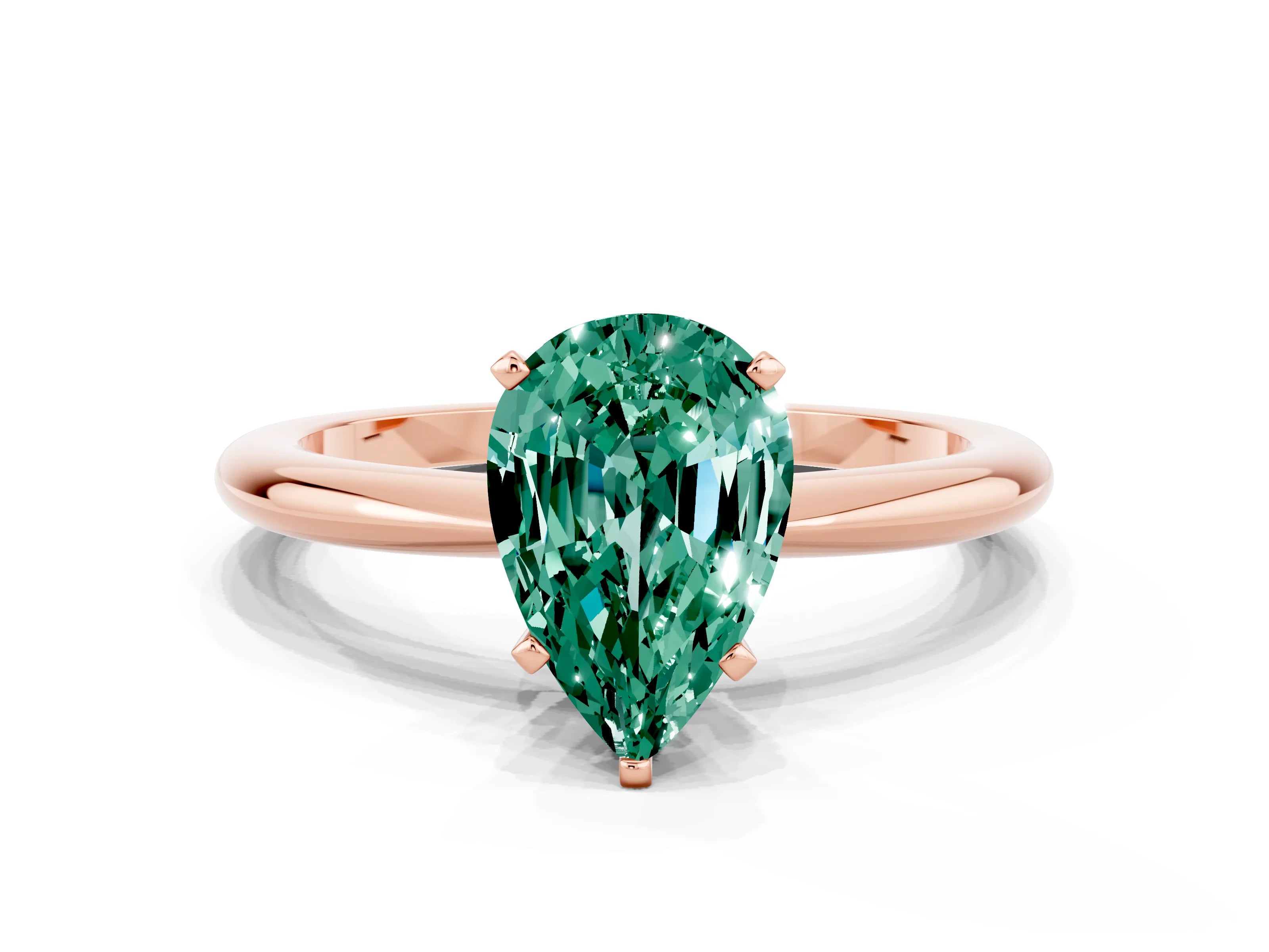 Rose gold Pear Cut Green Sapphire Solitaire Ring with Six-Prong Setting and Classic Band