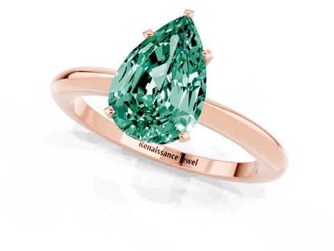 Rose gold Pear Cut Green Sapphire Solitaire Ring with Six-Prong Setting and Classic Band_1