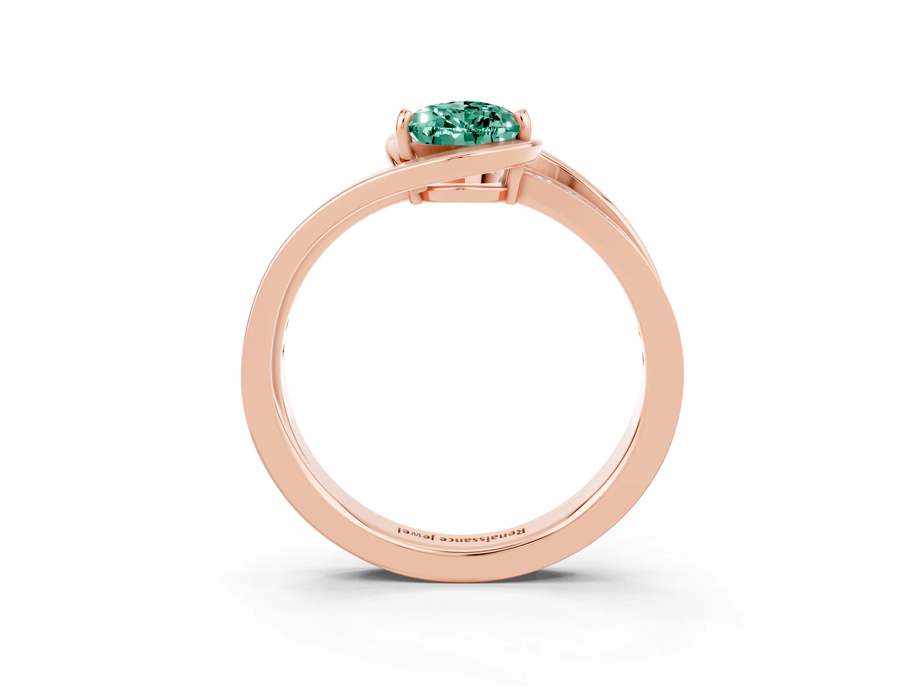 Rose gold Pear Cut Green Sapphire Solitaire Ring with Split Shank and Prong Setting_3