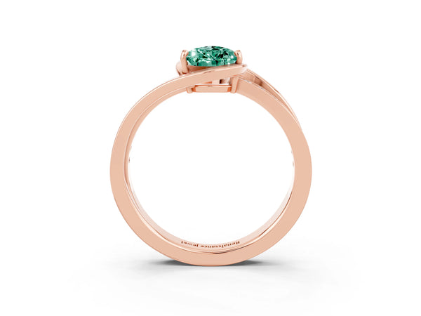 Rose gold Pear Cut Green Sapphire Solitaire Ring with Split Shank and Prong Setting