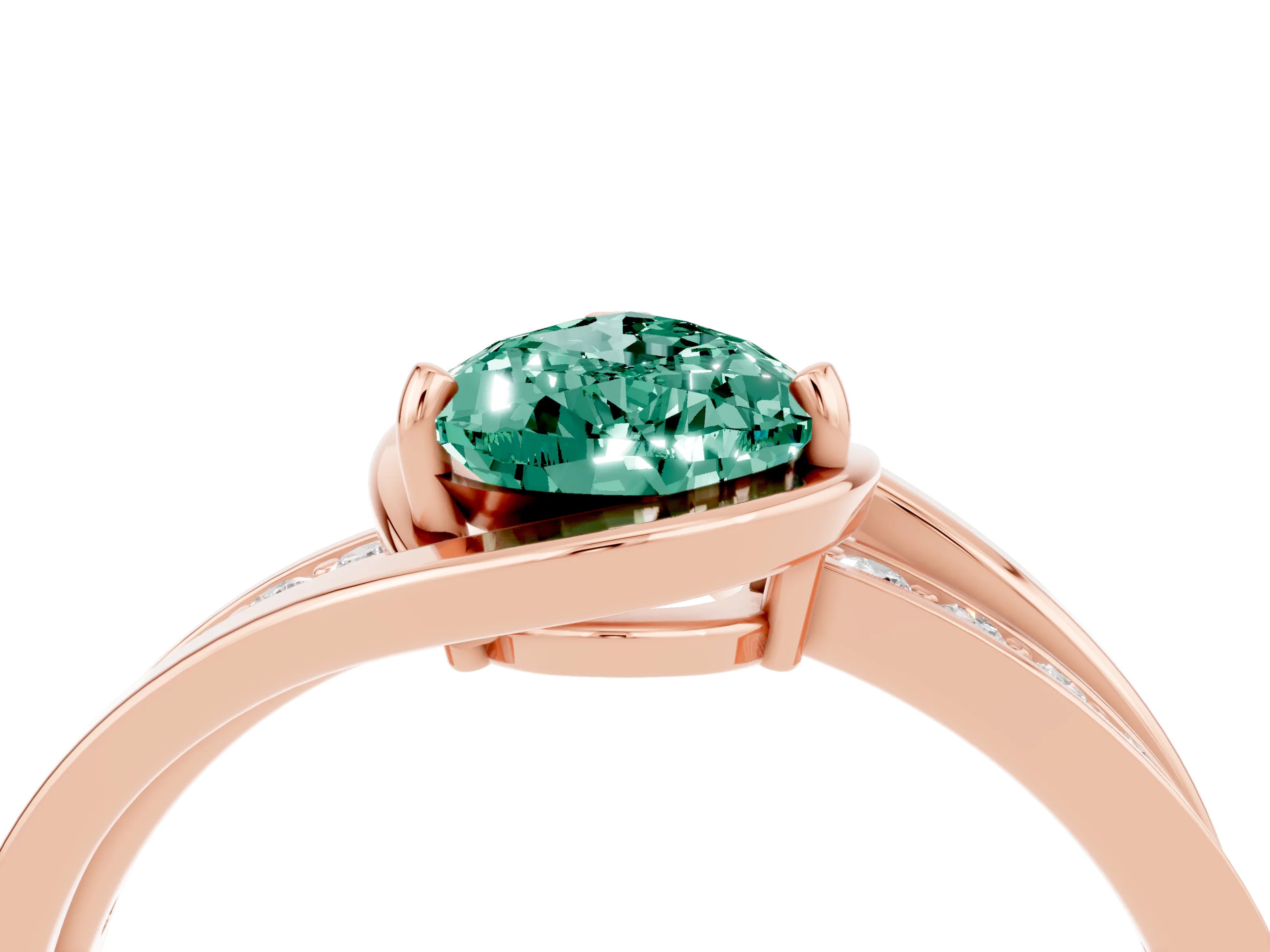 Rose gold Pear Cut Green Sapphire Solitaire Ring with Split Shank and Prong Setting_4