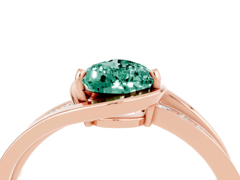 Rose gold Pear Cut Green Sapphire Solitaire Ring with Split Shank and Prong Setting_4