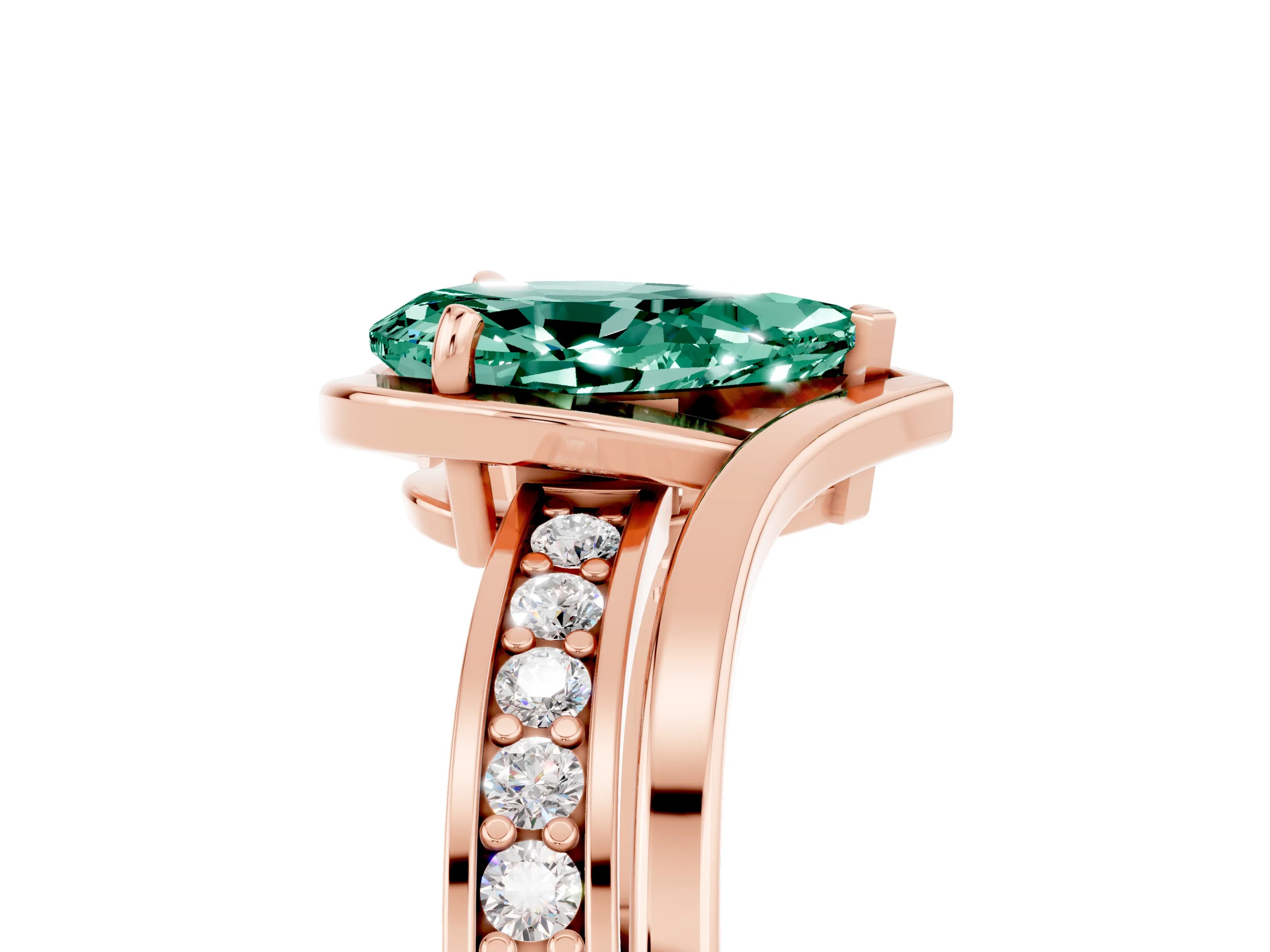 Rose gold Pear Cut Green Sapphire Solitaire Ring with Split Shank and Prong Setting_5