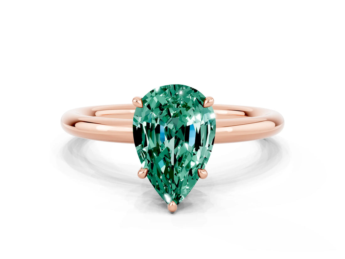 Rose gold Pear Cut Green Sapphire Solitaire Ring with Thin Band and Four-Prong Setting_12