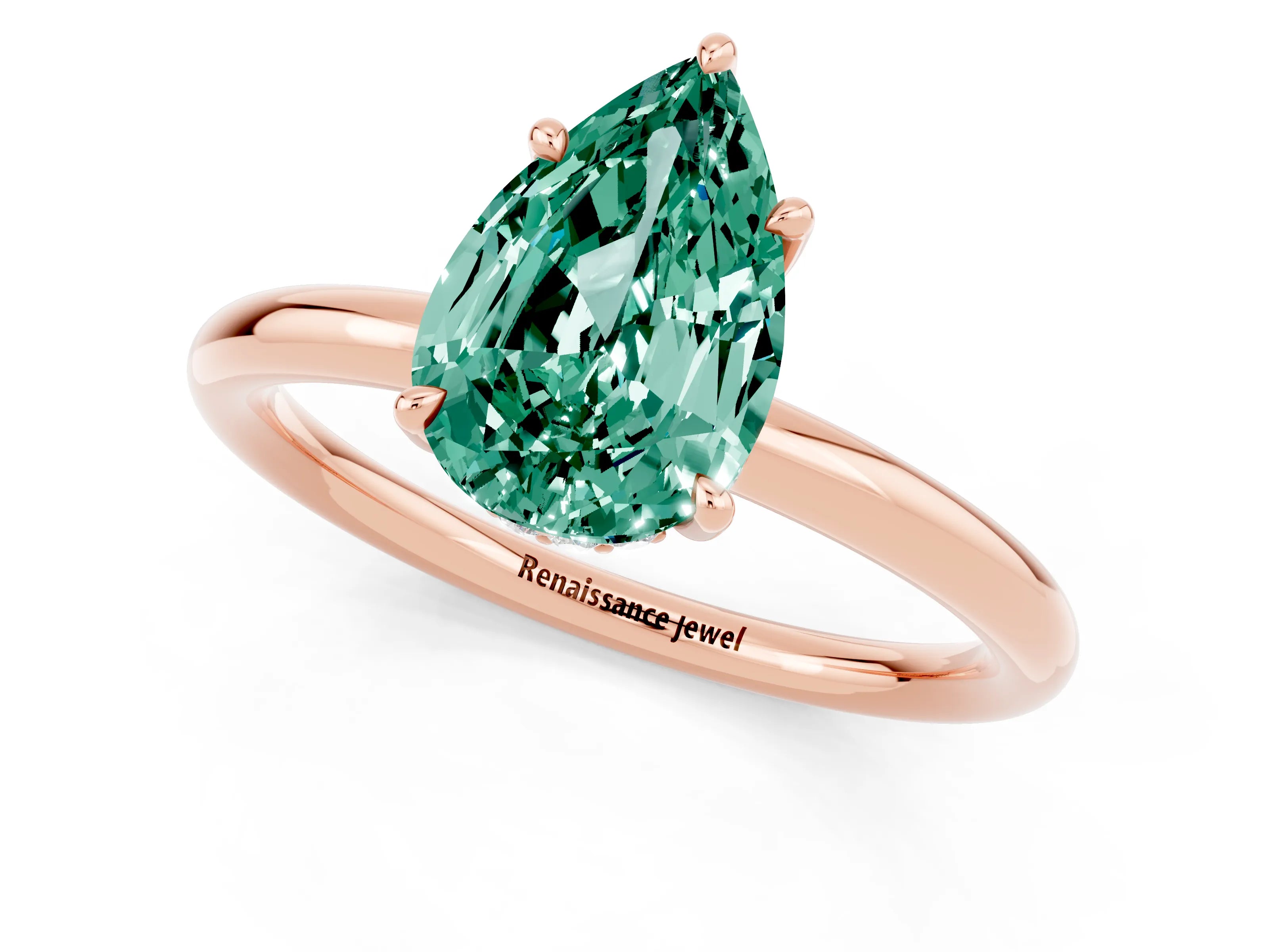 Rose gold Pear Cut Green Sapphire Solitaire Ring with Thin Band and Four-Prong Setting_13