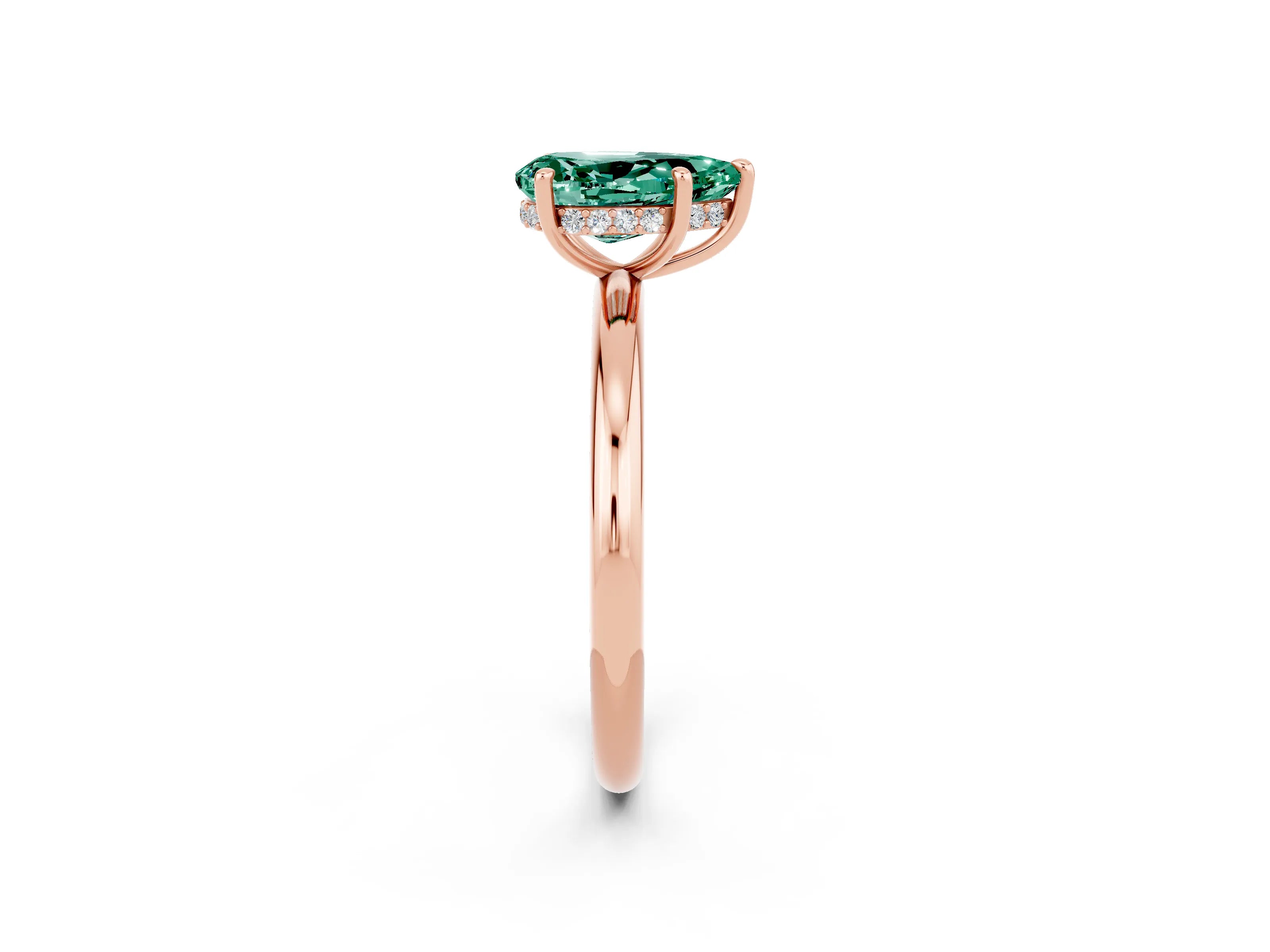 Rose gold Pear Cut Green Sapphire Solitaire Ring with Thin Band and Four-Prong Setting_14