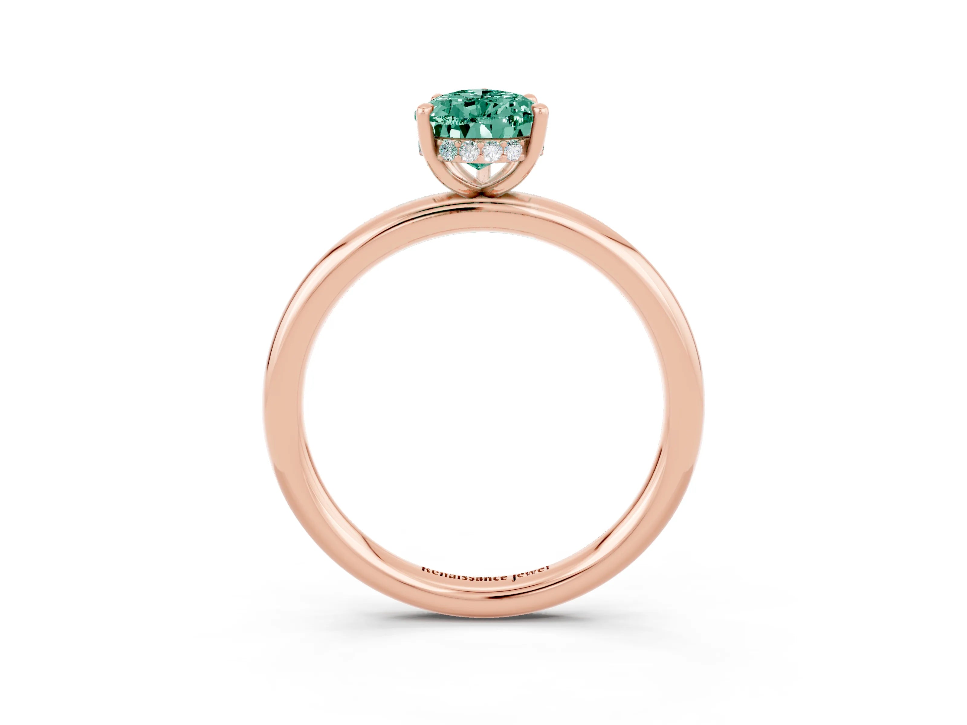 Rose gold Pear Cut Green Sapphire Solitaire Ring with Thin Band and Four-Prong Setting_15