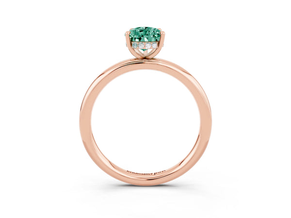 Rose gold Pear Cut Green Sapphire Solitaire Ring with Thin Band and Four-Prong Setting