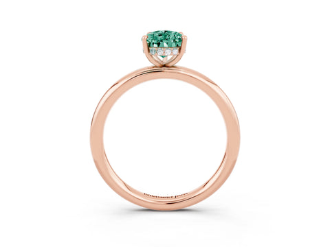 Rose gold Pear Cut Green Sapphire Solitaire Ring with Thin Band and Four-Prong Setting_15