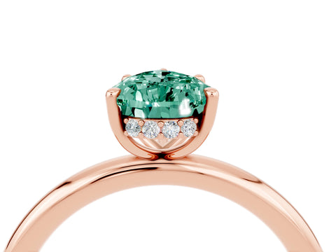 Rose gold Pear Cut Green Sapphire Solitaire Ring with Thin Band and Four-Prong Setting_16