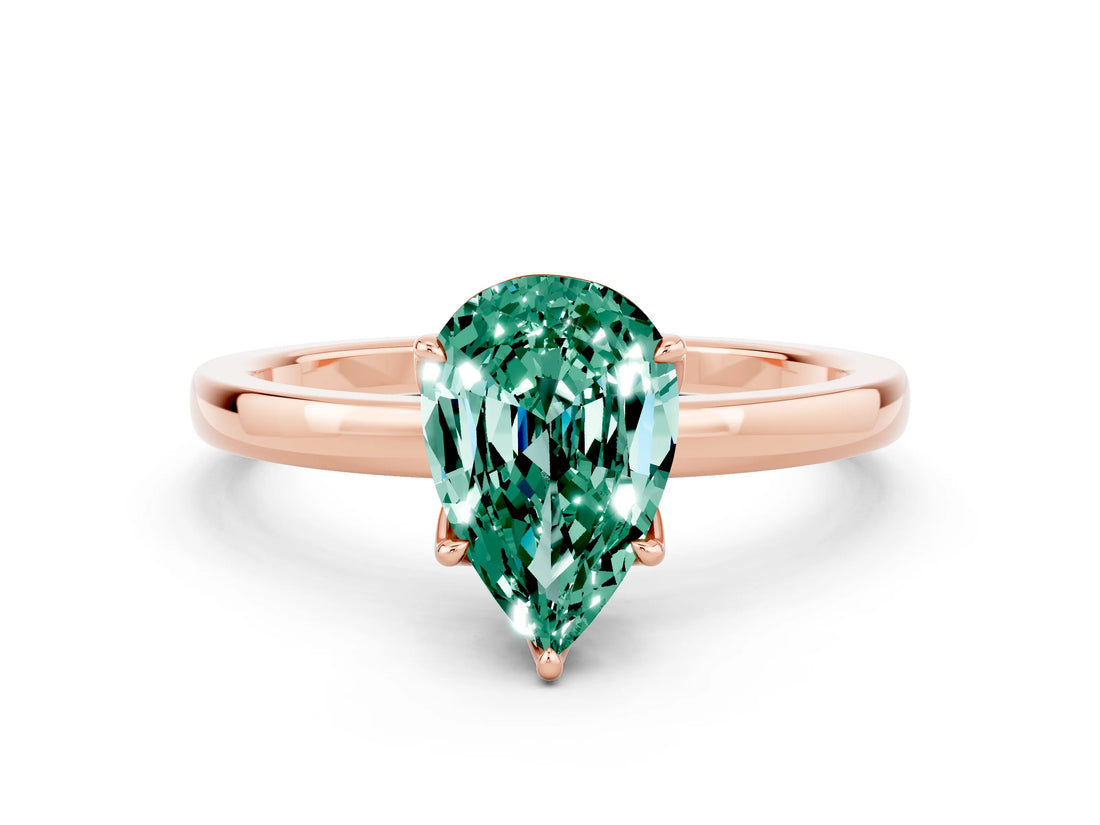 Rose gold Pear Cut Green Sapphire Solitaire Ring with Thin Band and Prong Setting_12