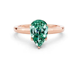 Rose gold Pear Cut Green Sapphire Solitaire Ring with Thin Band and Prong Setting_12