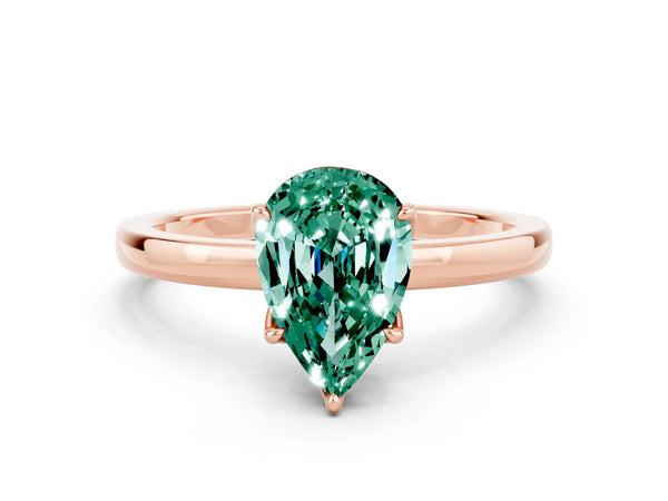 Rose gold Pear Cut Green Sapphire Solitaire Ring with Thin Band and Prong Setting