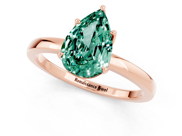 Rose gold Pear Cut Green Sapphire Solitaire Ring with Thin Band and Prong Setting