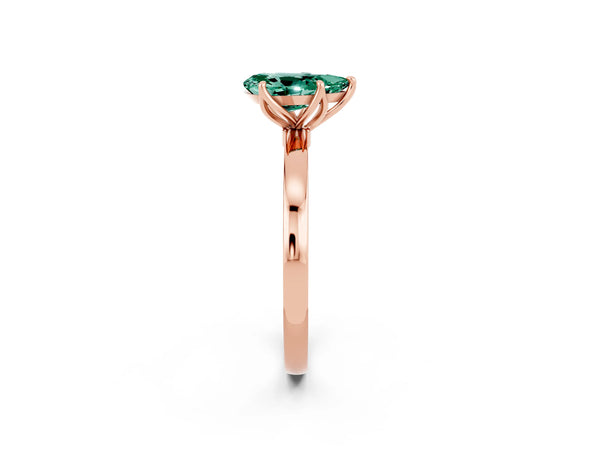 Rose gold Pear Cut Green Sapphire Solitaire Ring with Thin Band and Prong Setting