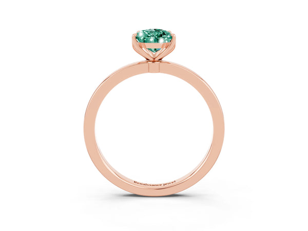 Rose gold Pear Cut Green Sapphire Solitaire Ring with Thin Band and Prong Setting